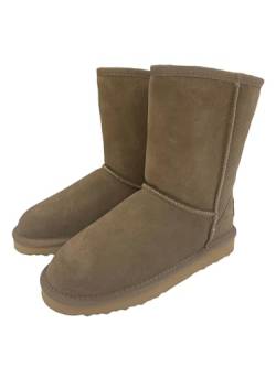 OOG Boots Damen Lederboots, Bow, echtes Leder, warme und Fell gefütterte Winterschuhe, rutschfeste, flache und bequeme Schneestiefel (Khaki, EU Schuhgrößensystem, Erwachsene, Damen, Numerisch, M, 39) von OOG