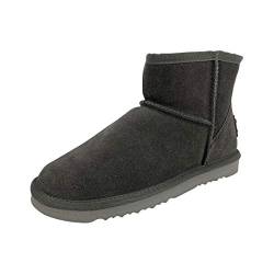 OOG Boots Damen Lederboots Stiefel Mini Boots, Schneestiefel echtes Leder, warme und Fell gefütterte Winterschuhe, rutschfeste, Flache, bequem und Kurze Stiefel (58541Grey, numeric_40) von OOG