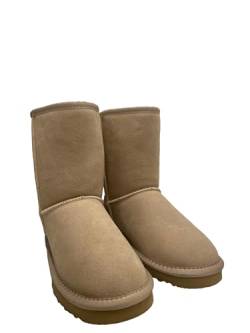 OOG Boots Damen Lederboots Stiefel mit Schleife, Bow, Schneestiefel echtes Leder, warme und Fell gefütterte Winterschuhe, rutschfeste, Flache, bequem und Kurze Stiefel (5825Beige, Numeric_41) von OOG