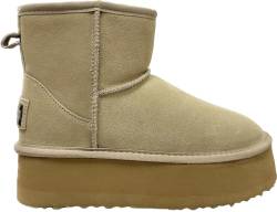 OOG Boots hoher Absatz Platform echtes Leder Lammfell Futter Schuh Winterstiefel Plateau (Beige, EU Schuhgrößensystem, Erwachsene, Numerisch, M, 38) von OOG