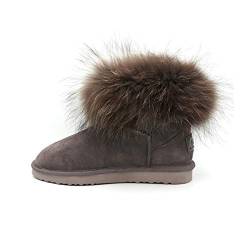 OOG Damen Leder Schlupfstiefel Winter Boots Schneestiefel Outdoor rutschfest Winterschuhe Warm Gefüttert (Flamingo Dark, Numeric_36) von OOG