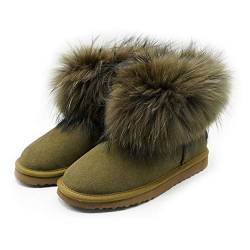 OOG Damen Leder Schlupfstiefel Winter Boots Schneestiefel Outdoor rutschfest Winterschuhe Warm Gefüttert (Green, Numeric_41) von OOG