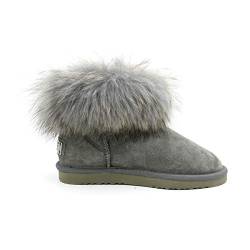 OOG Damen Leder Schlupfstiefel Winter Boots Schneestiefel Outdoor rutschfest Winterschuhe Warm Gefüttert (Grey, Numeric_39) von OOG