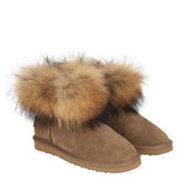 OOG Damen Leder Schlupfstiefel Winter Boots Schneestiefel Outdoor rutschfest Winterschuhe Warm Gefüttert (Khaki, Numeric_39) von OOG