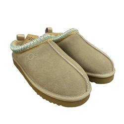 OOG Damen Winter Wärme Hausschuhe mit Echt-Leder, Winter, Memory Foam, Plüsch, Warm, rutschfeste Slippers House Slippers in Beige 37 EU von OOG