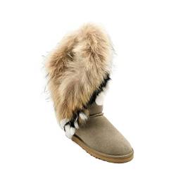 OOG Indianer Leder Boots, Winterstiefel für kaltes Wetter, Fell Pelz Langstiefeln echtes Leder Schuhe Winterstiefeln Boot, wasserdichte Schneeschuhe, warm (8018Khaki-Black, numeric_39) von OOG