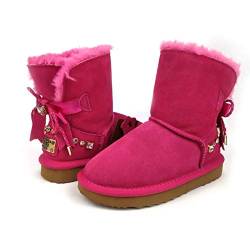 OOG Kinder Boots Winterschuhe mädchen Warm Gefüttert Boots, kuscheligem Kunstfell, Schlupfstiefel mit Schleife, Winter Schneeschuhe in Pink 28 EU von OOG