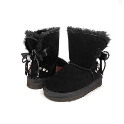 OOG Kinder Boots Winterschuhe mädchen Warm Gefüttert Boots, kuscheligem Kunstfell, Schlupfstiefel mit Schleife, Winter Schneeschuhe in Schwarz 25 EU von OOG