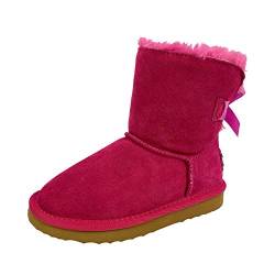 OOG Kinder Boots aus Echt-Leder, Mädchen, Wildlederstiefel mit kuscheligem Kunstfell, Schlupfstiefel mit Schleife in Pink 24 EU von OOG