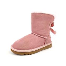 OOG Kinder Boots aus Echt-Leder, Mädchen, Wildlederstiefel mit kuscheligem Kunstfell, Schlupfstiefel mit Schleife in Rosa 33 EU von OOG