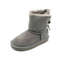 OOG Kinder Boots aus Echt-Leder, Wildlederstiefel mit kuscheligem Kunstfell, Mädchen, Schlupfstiefel mit Schleife, Winter Schneeschuhe in Flamingo Rosa 24 EU (0681Grey, numeric_32) von OOG