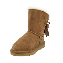 OOG Kinder Boots aus Echt-Leder, Wildlederstiefel mit kuscheligem Kunstfell, Mädchen, Schlupfstiefel mit Schleife, Winter Schneeschuhe in Flamingo Rosa 24 EU (0691Camel, numeric_33) von OOG