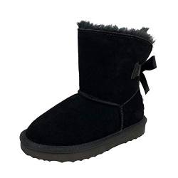 OOG Kinder Boots aus Echt-Leder, Wildlederstiefel mit kuscheligem Kunstfell, Mädchen, Schlupfstiefel mit Schleife, Winter Schneeschuhe in Schwarz 31 EU von OOG