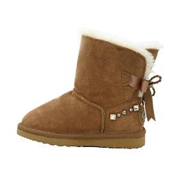 OOG Kinder Winterschuhe mädchen Warm Gefüttert Boots, kuscheligem Kunstfell, Schlupfstiefel mit Schleife in Camel 32 EU von OOG