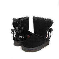 OOG Kinder Winterschuhe mädchen Warm Gefüttert Boots, kuscheligem Kunstfell, Schlupfstiefel mit Schleife in Schwarz 30 EU von OOG