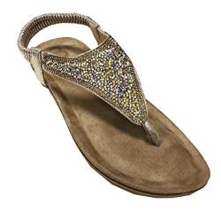 OOG Sommer Sandale Strassstein Damen Schuh Sandaletten Antirusch gepolsterte Sohle (37, Gold) von OOG
