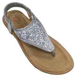OOG Sommer Sandale Strassstein Damen Schuh Sandaletten Antirusch gepolsterte Sohle (37, Silber) von OOG