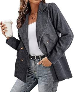 Damen-Blazer aus Cord, zwei Knöpfe, schmale Passform, für Arbeit und Büro, grau, 36 von OOGUDE