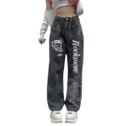 OOGUDE Damen-Baggy Jeans Y2k Gothic Punk Weites Bein Cargohose Harajuku Ästhetische Hose 90er Jahre Streetwear, 1#, M von OOGUDE