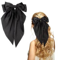 OOTDAY Haarschleifen, Satin-Haarschleifen für Frauen, überdimensionale lange Schwanz Haarschleife, niedliche Haar-Accessoires (schwarz) von OOTDAY