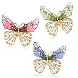 OOTSR Schmetterlinge Broschen für Frauen, Multicolor Legierung Schmetterling Stil Pin Kristall Brosche Schmuck für Party, Hochzeit und Jahrestag(3 Stück) von OOTSR