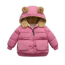 OPAKY Kinder Daunenjacke Kleinkind Kinder Baby Jungen Winter Warme Feste Mäntel Bärenohren Fleece Mit Kapuze Gepolsterte Jacke Outwear Schneeanzug mit Kapuze (Pink-a, 12-18 Months) von OPAKY