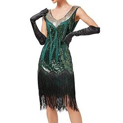 OPAKY Vintage-Kleid für Damen, sexy, ärmelloses Kleid, 1920er Jahre, Pailletten, Perlen, doppelte Quasten, Partynacht, Flapper-Kleid Kleid Damen Elegant Langarm Kurz (Green, M) von OPAKY