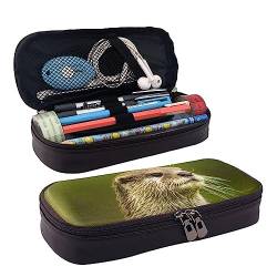 Clawed Otter Print Bleistift Fall Leder Bleistift Beutel Große Kapazität Stift Tasche Mit Doppeltem Reißverschluss Für Büro, Schwarz , Einheitsgröße von OPSREY