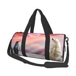 Eisbär und Pinguin Print Seesack Übernachtung Tasche Große Kapazität Faltbare Unisex Turnbeutel für Reisen Outdoor, Schwarz, Einheitsgröße, Schwarz , Einheitsgröße von OPSREY