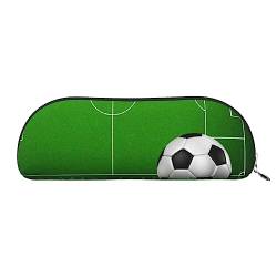 Grünes Grasfeld Fußball Druck Bleistift Fall Stift Tasche Leder Wasserdicht Reißverschluss Bleistift Tasche Für Büro Reisen, silber, Einheitsgröße, Halbrund von OPSREY