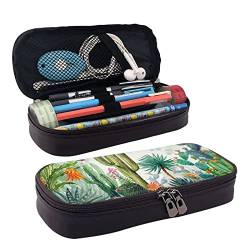 Kaktus-Blumen-Druck-Bleistift-Kasten-Leder-Bleistift-Beutel-große Kapazitäts-Stift-Tasche mit doppeltem Reißverschluss für, Schwarz , Einheitsgröße von OPSREY