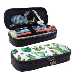 Kaktus-Blumen-Druck-Bleistift-Kasten-Leder-Bleistift-Beutel-große Kapazitäts-Stift-Tasche mit doppeltem Reißverschluss für, Schwarz , Einheitsgröße von OPSREY