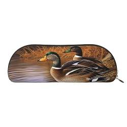 Mallard Ducks Federmäppchen aus Leder, wasserdicht, mit Reißverschluss, für Büro und Reisen, gold, Einheitsgröße, Halbrund von OPSREY