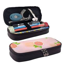 Nette Grapefruit Print Bleistift Fall Leder Bleistift Beutel Große Kapazität Stift Tasche Mit Doppel Reißverschluss Für Büro, Schwarz , Einheitsgröße von OPSREY