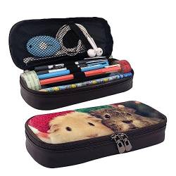 Nette Meerschweinchen Drucken Bleistift Fall Leder Bleistift Beutel Große Kapazität Stift Tasche Mit Doppel Reißverschluss Für Büro, Schwarz , Einheitsgröße von OPSREY