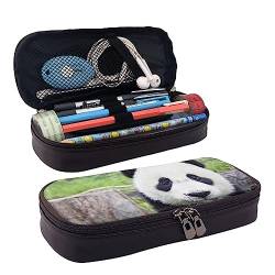 Nette Panda Drucken Bleistift Fall Leder Bleistift Tasche Große Kapazität Stift Tasche Mit Doppel Reißverschluss Für Büro, Schwarz , Einheitsgröße von OPSREY