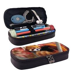 Nette kleine Panda Drucken Bleistift Fall Leder Bleistift Tasche Große Kapazität Stift Tasche Mit Doppel Reißverschluss Für Büro, Schwarz , Einheitsgröße von OPSREY