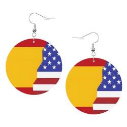 OPSREY Amerikanische Spanien-Flagge, bedruckte Damen-Leder-Ohrringe, runde Ohrringe, leichte baumelnde Ohrringe, Einheitsgröße, Kunstleder von OPSREY
