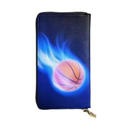 OPSREY Blaue Musiknoten bedruckte Leder lange Clutch Geldbörse tragbar Reißverschluss Geldbörse echtes Leder Geldbörse, Blue Fire Basketball Ball, Einheitsgröße von OPSREY