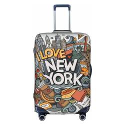 OPSREY Cartoon Cute New York American Theme Art Printed Suitcase Cover Travel Luggage Sleeves Elastic Luggage Sleeves, Niedliche New York Amerikanische Themenkunst, L von OPSREY