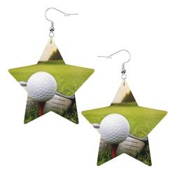 OPSREY Damen-Ohrringe mit Golfball-Motiv, Leder, Stern-Ohrringe, leicht, baumelnd, Einheitsgröße, Kunstleder von OPSREY