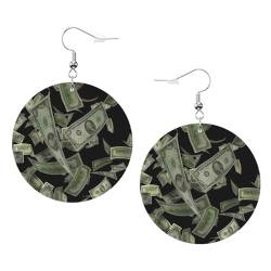 OPSREY Dollarzeichen Geld gedruckt Damen Leder Ohrringe Runde Ohrringe Leichte Baumeln Ohrringe, Einheitsgröße, Kunstleder von OPSREY