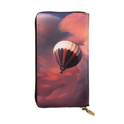 OPSREY Fliegende Ballon Druck Lange Brieftasche Leder Frauen Reißverschluss Rund Geldbörse Clutch Tasche Reise Kartenhalter Geldbörse, Schwarz, Einheitsgröße, Schwarz , Einheitsgröße von OPSREY