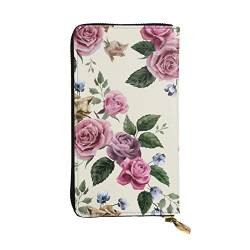 OPSREY Garden Blooming Wildflowers Print Lange Brieftasche Leder Frauen Reißverschluss Rund Geldbörse Clutch Tasche Reise Kartenhalter Geldbörse, Schwarz, Einheitsgröße, Schwarz , Einheitsgröße von OPSREY