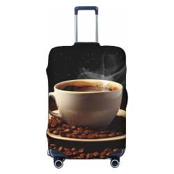 OPSREY Gepäckabdeckung Elastische Kofferabdeckung Personalisierte Doppelseitige Braun Eine Tasse Kaffee Druck Gepäckabdeckung Schutz Für 18-32 Zoll, Schwarz , L von OPSREY