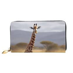 OPSREY Giraffe auf dem Grasland bedrucktes Leder Lange Clutch Geldbörse Damen Reisebrieftasche Kreditkartenbörse, Giraffe auf dem Grasland, Einheitsgröße von OPSREY