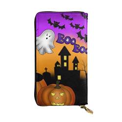 OPSREY Halloween Eule Kürbis Print Lange Brieftasche Leder Frauen Reißverschluss Rund Geldbörse Clutch Tasche Reise Kartenhalter Geldbörse, Schwarz, Einheitsgröße, Schwarz , Einheitsgröße von OPSREY