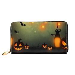 OPSREY Happy Thanksgiving Bedrucktes Leder Lange Clutch Geldbörse Damen Reisebrieftasche Kreditkarten-Geldbörse, Happy Halloween, Einheitsgröße von OPSREY