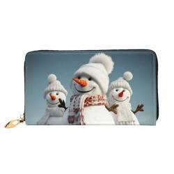 OPSREY Happy Thanksgiving Bedrucktes Leder Lange Clutch Geldbörse Damen Reisebrieftasche Kreditkarten-Geldbörse, Happy Snowman, Einheitsgröße von OPSREY