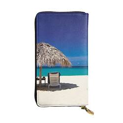 OPSREY Jamaica Beach Print Lange Brieftasche Leder Frauen Reißverschluss Rund Geldbörse Clutch Tasche Reise Kartenhalter Geldbörse, Schwarz, Einheitsgröße, Schwarz , Einheitsgröße von OPSREY